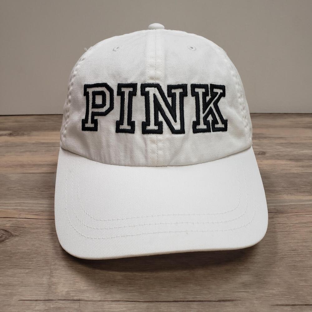 PINK Victoria's Secret Hat Cap Strap Back One Size White Embroidered Womens